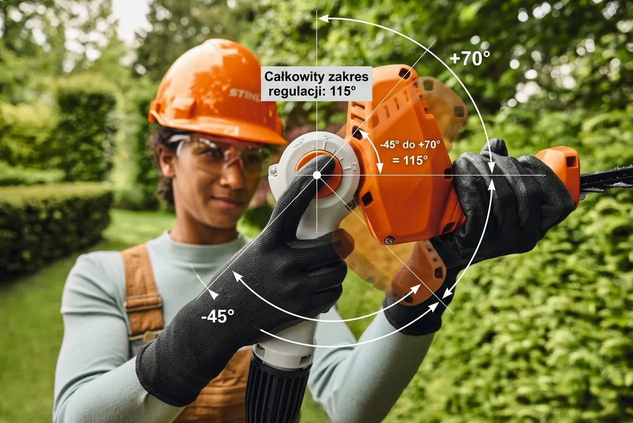 STIHL HLA 40 – regulacja kąta głowicy tnącej w zakresie 115 stopni